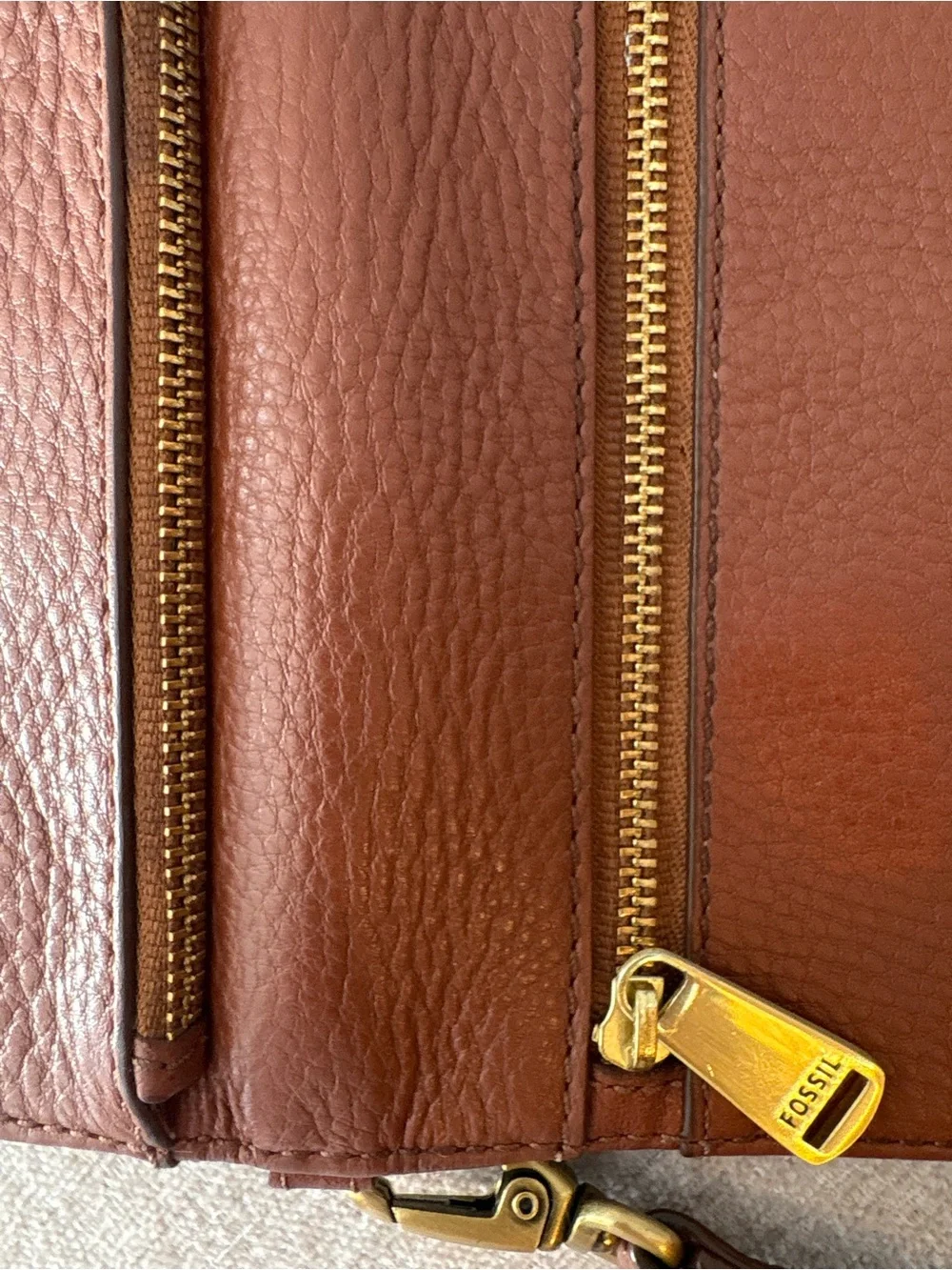 Fossil Brown Leather Wristlet Wallet with Gold Hardware
